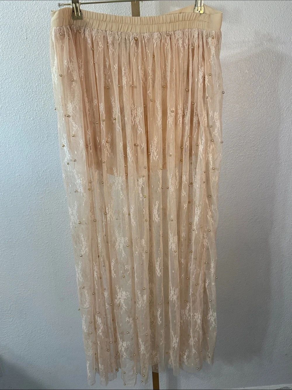 HAYDEN- Embroidered with pearl embellishments Beige Maxi Skirt- Large- NWT - Picture 7 of 8